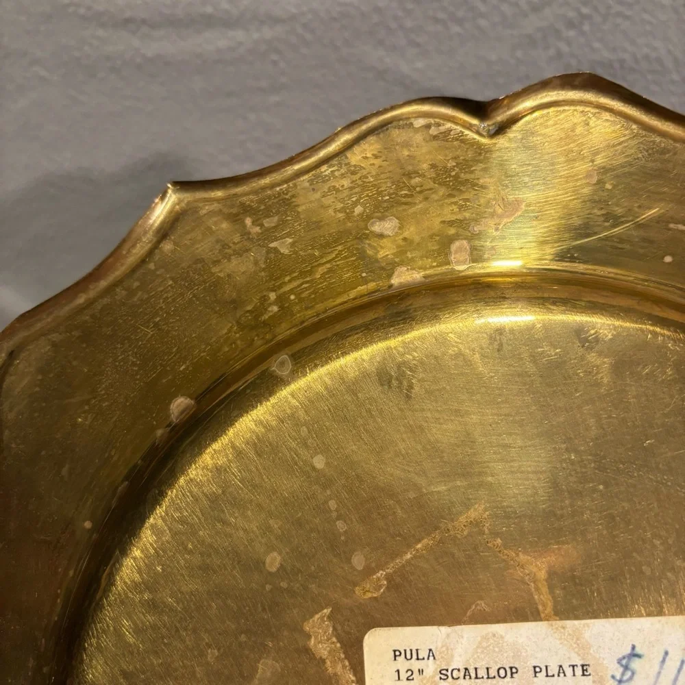Vintage Brass Scalloped Edge Plate‎ Charger Serving Tray Decorative 12” Dish